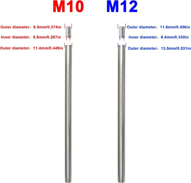 Haligate Brushed Nickel M12 Threaded Extension Rod for Pendant Light, Island Lighting, Chandeliers,lighting fixture downrods & stems,12 Inches 13.5mm OD (0.531″) x 300mm L (11.81″) - Image 3